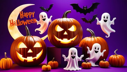 Happy Halloween character party for Trick or Treat night celebration vector background design