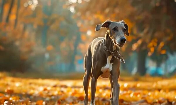 Gentle greyhound enjoying a leisurely walk in the park, Video