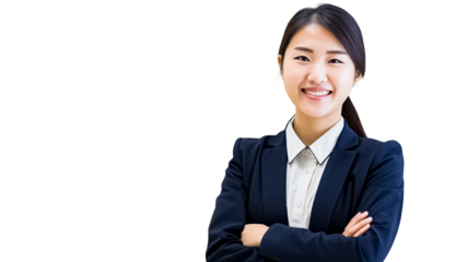 Young business Asian woman standing isolated on transparent background PNG.