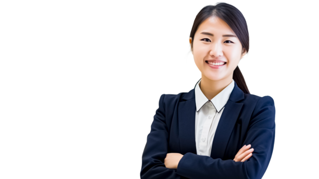 Young business Asian woman standing isolated on transparent background PNG.