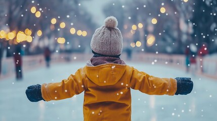 happy child on the skating rink, winter, hobbies and recreation, holidays