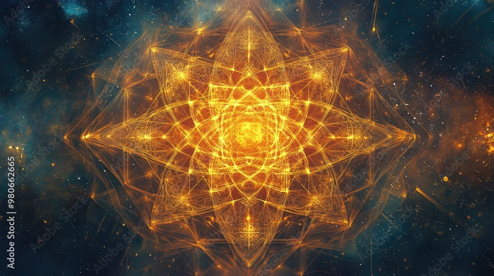 Aufkleber tech-driven sacred indian geometry on a digital canvas, with space for belief messaging