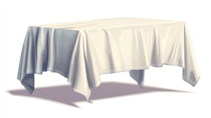 Draped tablecloth with soft folds, covering a table isolated on a plain white background for a dining setup illustration.