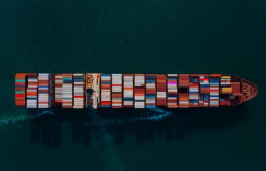 Top view of Business trip with ship the partner connection Container Cargo freight ship for Import...