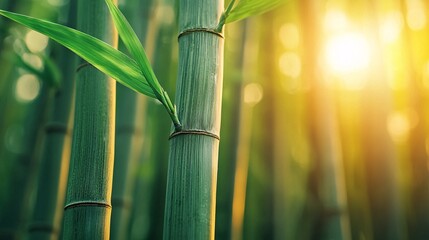 Obraz premium Close Up of Bamboo Shoots in Sunlight.