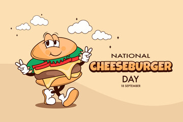 national cheeseburger day poster with cartoon funny burger character