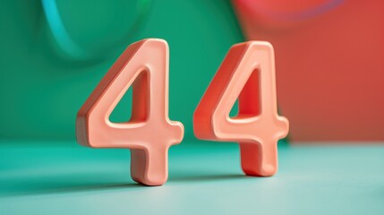 Vibrant 3D Number Forty-Four on Colorful Background for Birthday or Anniversary Concept