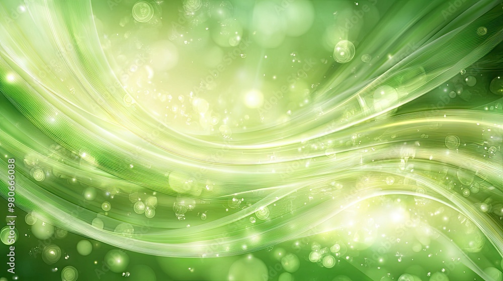 Poster a vibrant green abstract background with dynamic curves and soft highlights, evoking a sense of ener