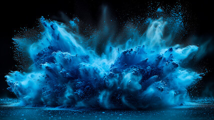 Vibrant Blue Powder Explosion in Mid-Air