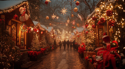 Fototapeta premium the holiday season in a city. Beautiful Christmas fair in the old town 