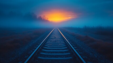 Fototapeta premium Serene Single-Track Railway in Morning Fog