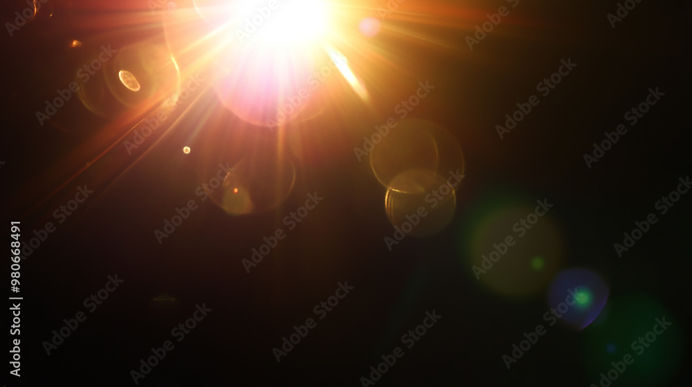 Poster lense flare overlay on black background design element abstract lens flare ignition.