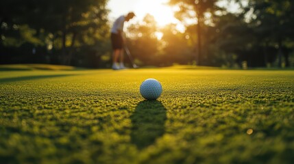 Dynamic Action Shot of a Golfer Swinging on a Beautifully Manicured Golf Course