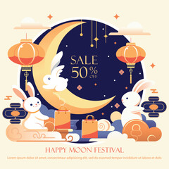 Happy Mid Autumn Festival Sale Banner. vector illustration