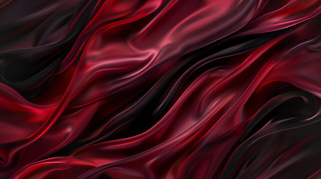 Dark red waves on black background, elegant flowing curves with deep tones, abstract wavy design for moody and sophisticated digital art, perfect for modern and minimalistic themes 