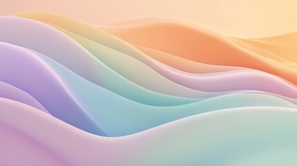 Obraz premium Abstract gradient background with soft waves of pastel lavender, peach, and mint green