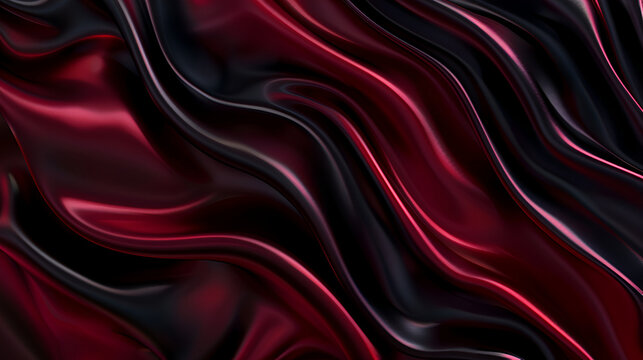 Dark red waves on black background, elegant flowing curves with deep tones, abstract wavy design for moody and sophisticated digital art, perfect for modern and minimalistic themes 