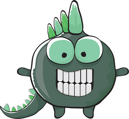 vector funny cartoon cute green monster dinosaur isolated on white background. Vector funny green mascot dragon. Hand drawn Dino logo design template © zmiter