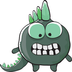 vector funny cartoon cute green monster dinosaur isolated on white background. Vector funny green mascot dragon. Hand drawn Dino logo design template