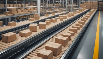 Micro-Fulfillment Warehouse with Conveyor Belts and Packages, Ai generated Images