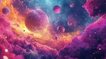 Obraz premium A visual explosion of color and cosmic energy in the Muve Collection multiverse illustration, filled with otherworldly