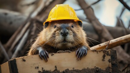 Beaver in Construction Helmet