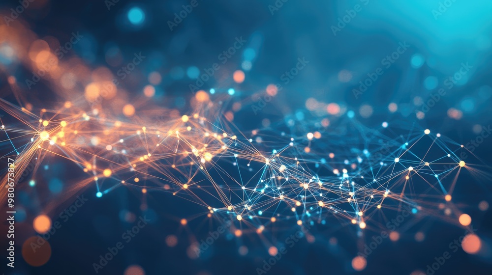 Poster abstract technology-inspired digital connections made up of dots and lines, symbolizing a networked 