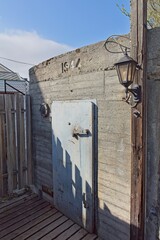 Closeup of metal door, entrance to Andersgrotta, which is Kirkenes largest bomb-shelter, built in...