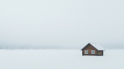 Snow-Covered Cabin in a Remote Winter Landscape
