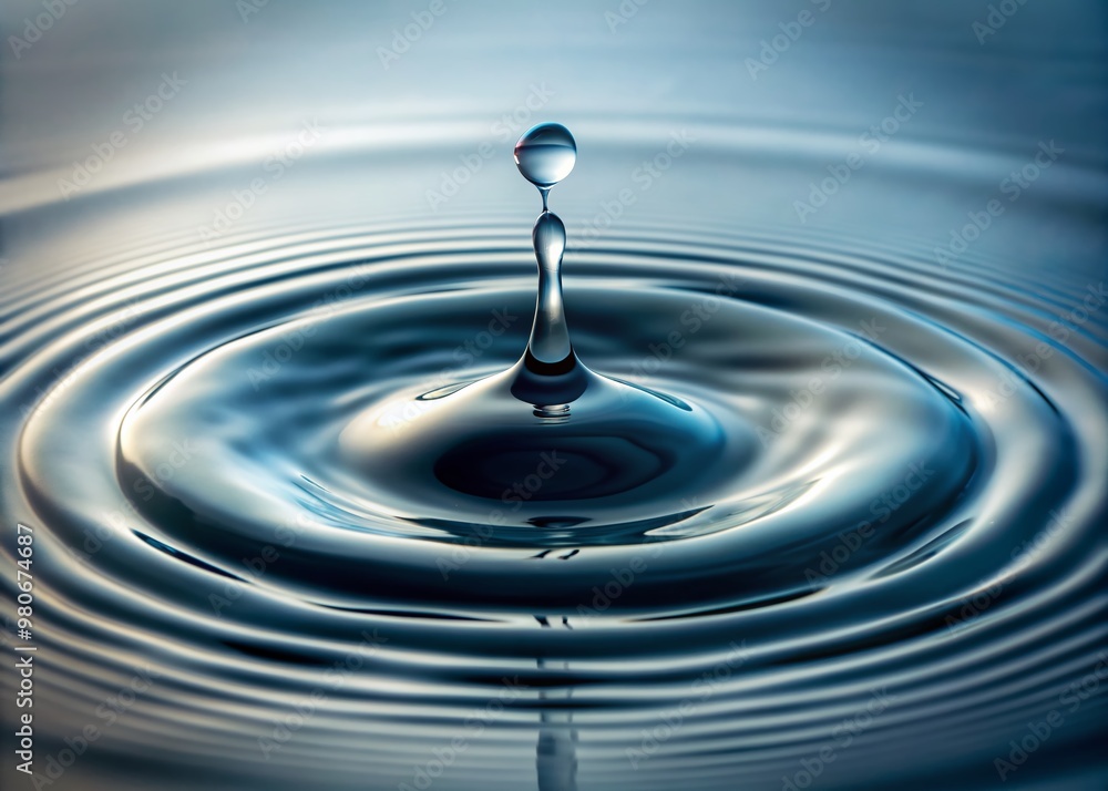 Poster a serene and isolated close-up of a single water droplet splashing into a calm white surface, creati