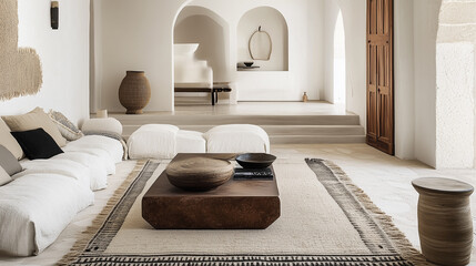A modern take on Moroccan design, featuring clean lines, minimalist furniture, and traditional Moroccan patterns and textiles.