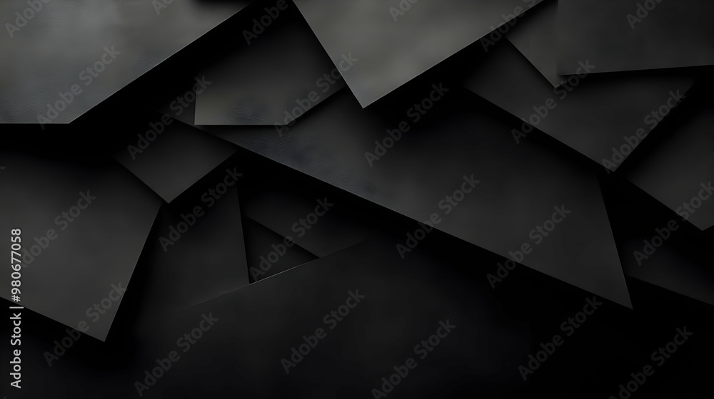 Wall mural abstract geometric background with black paper overlapping shapes in a dark and minimalist style