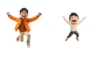 3D cartoon of a young man jumping on a white background.
