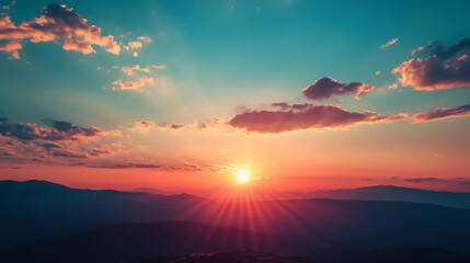 An image of a vibrant sunset over a serene lake, with colorful reflections shimmering