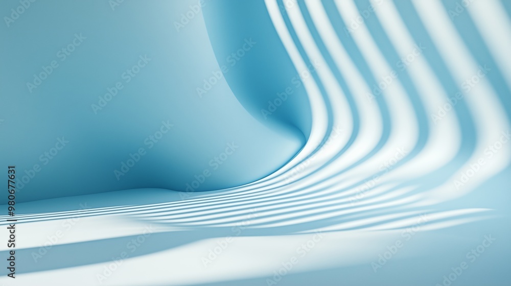 Poster soft blue curves with shadows create a serene abstract background in natural light