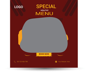 Food social media post and banner design with red background. Vector design with food photo Usable for social media, flyer, banner and web internet ads © Hafija