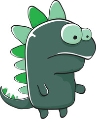vector funny cartoon cute green monster dinosaur isolated on white background. Vector funny green mascot dragon. Hand drawn Dino logo design template