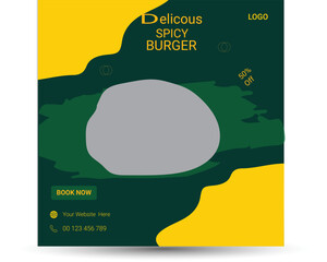 Food social media post and banner design with red background. Vector design with food photo Usable for social media, flyer, banner and web internet ads © Hafija