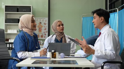 Medical team working on digital tablet healthcare doctor technology tablet using computer analyzed the results of medical reports, an online conference at the hospital.