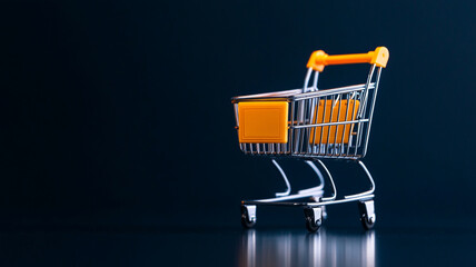 A simple shopping cart with glowing price tag, showcasing modern design and vibrant orange accents. This image captures essence of retail and consumerism