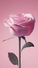 Pink rose flower with leaves beauty blooming petal story pastel background