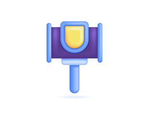 concept of judgment and punishment. legislation and law. regulations and policies. illustration of a hammer with a shield. symbol or icon. minimalist 3d style design. elements