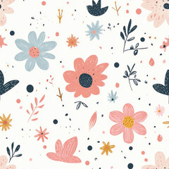 Fototapeta premium Cute Pattern With Pink Pastel Colours Background In Retro Style, Simple Repeating Pattern. Funny Cute Texture For Surface Design