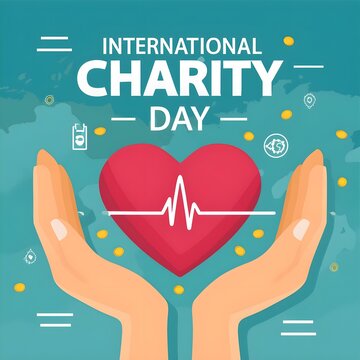 Happy International Charity Day Greeting With Hand Holding Heart. Charity Day Banner Poster Vector Flat Design