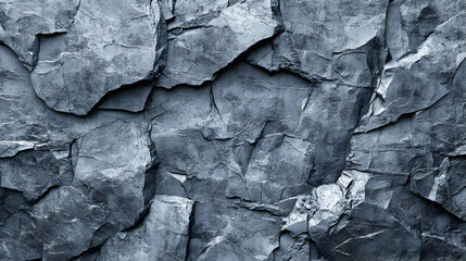 Close-up Texture of a Rough, Gray Rock Face with Deep Cracks and Irregular Shapes