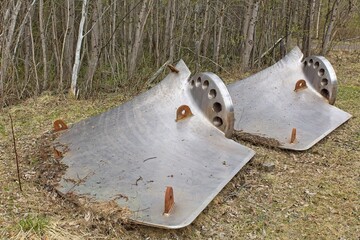 View of old hydropower turbine propeller blades.