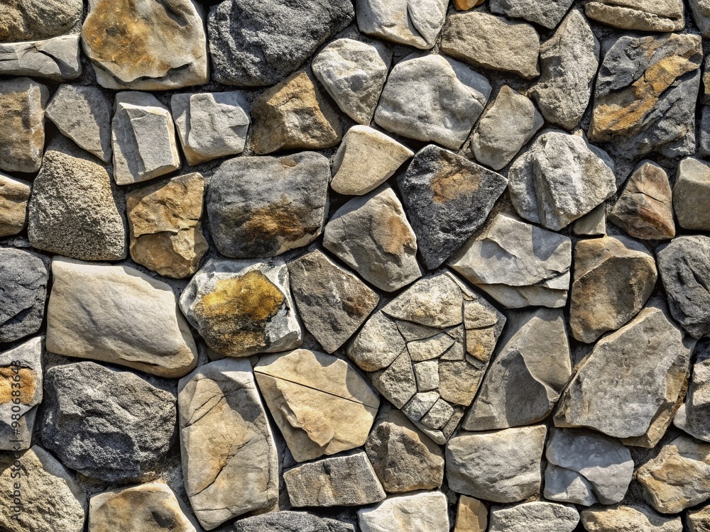 Poster weathered gray stone wall seamless pattern texture features worn, irregularly-shaped rocks with subt