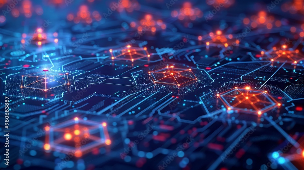 Poster modern blockchain background with cryptocurrency icons and digital ledger concepts