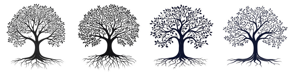 four artistic trees showing different shapes and colors transparent background