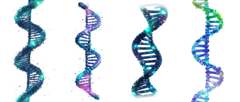 Colorful abstract DNA strands with vibrant designs detailed transparent background - Powered by Adobe
